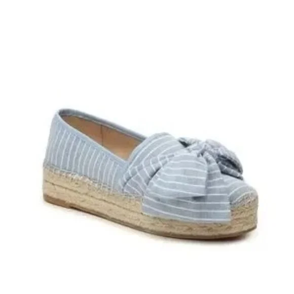 Sam Edelman Ciara Blue Stripe Bow Platform Espadrilles - Picture 1 of 10